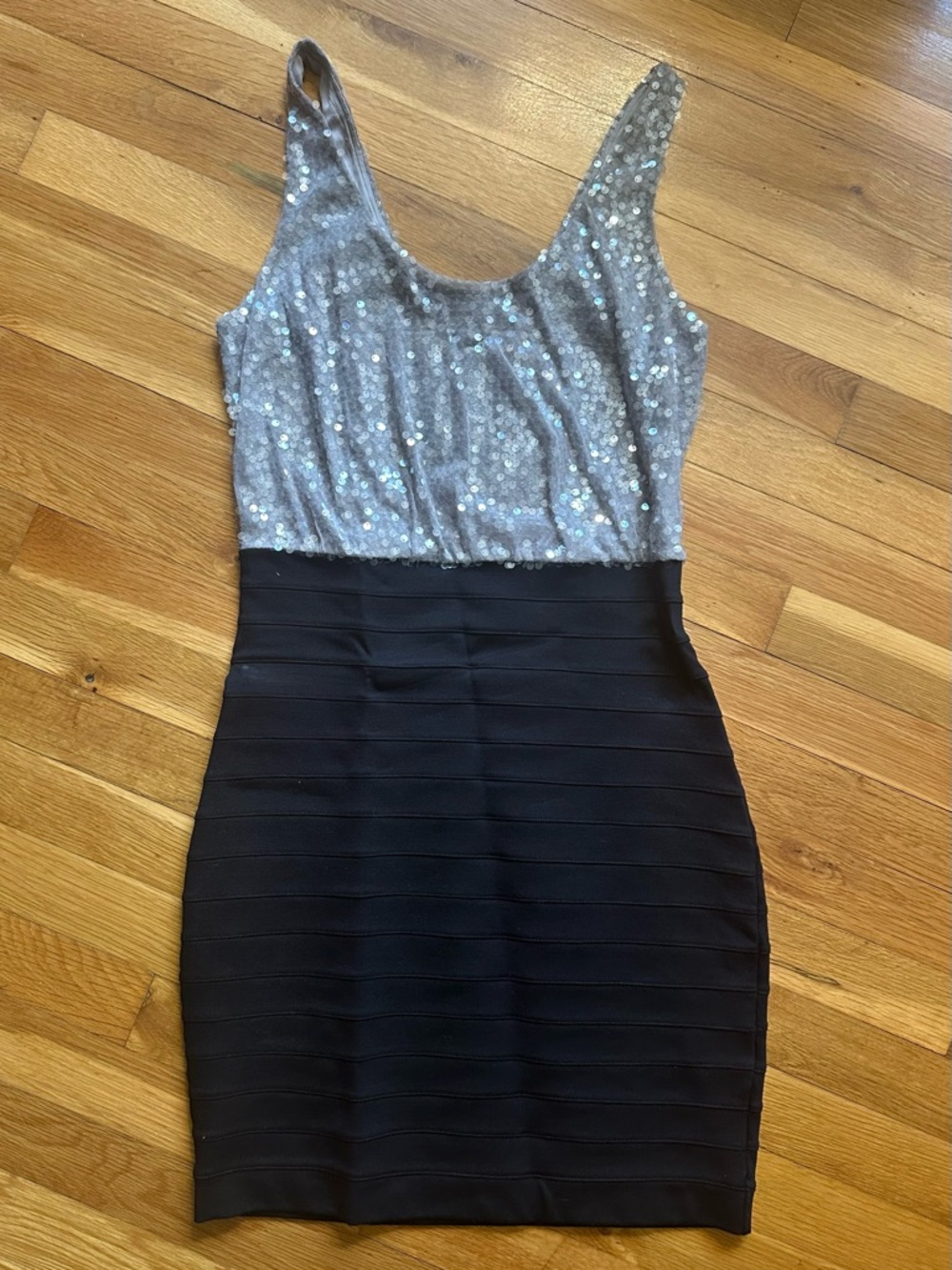 Express Sequin Bodycon Dress Womens S Black Silver Party Cocktail Mini‎